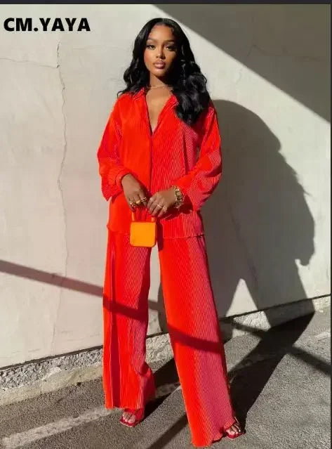 Long Sleeve Shirt & Wide Leg Pants Two-Piece Tracksuit