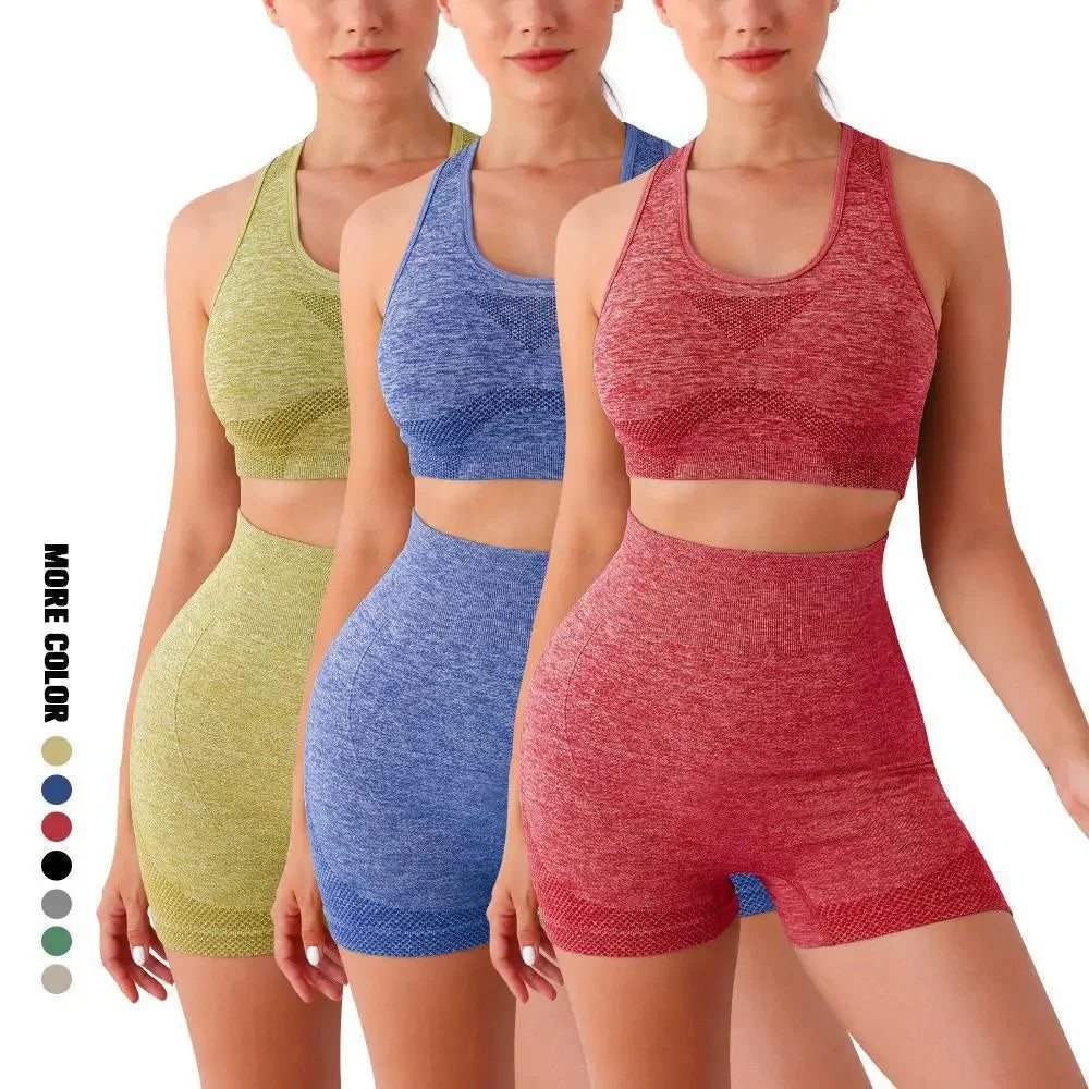 Seamless Sports Bra & Gym Shorts Set | Quick-Dry Yoga Activewear