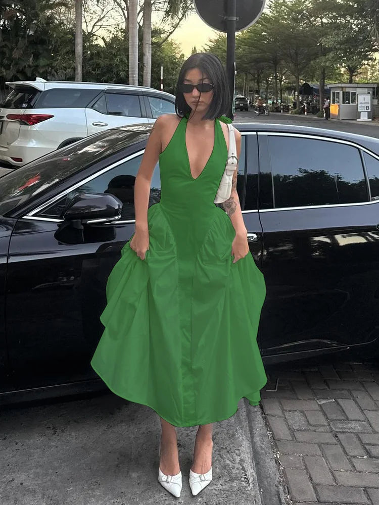 Backless V-Neck Long Dress - Sleeveless Party