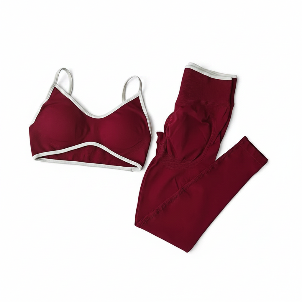 Strappy Contrast Yoga Fitness Suit | Shockproof Quick-Dry Nude Feel Set