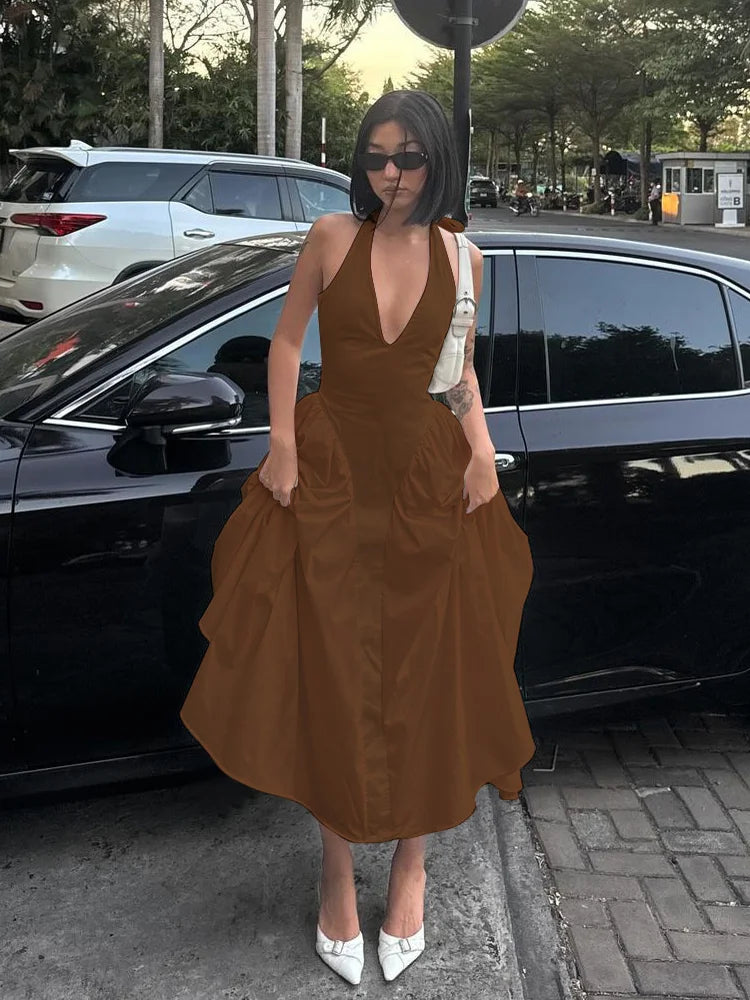 Backless V-Neck Long Dress - Sleeveless Party