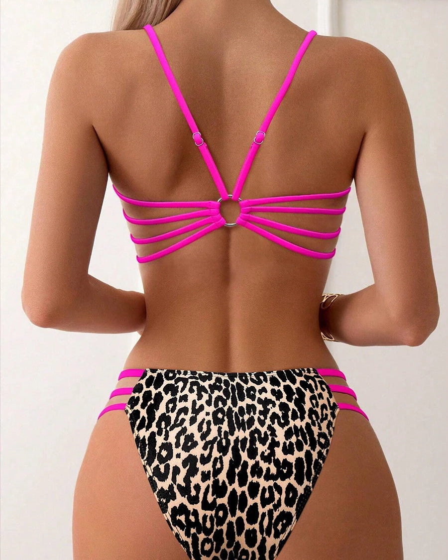 Leopard Print High Waist Bandeau Bikini