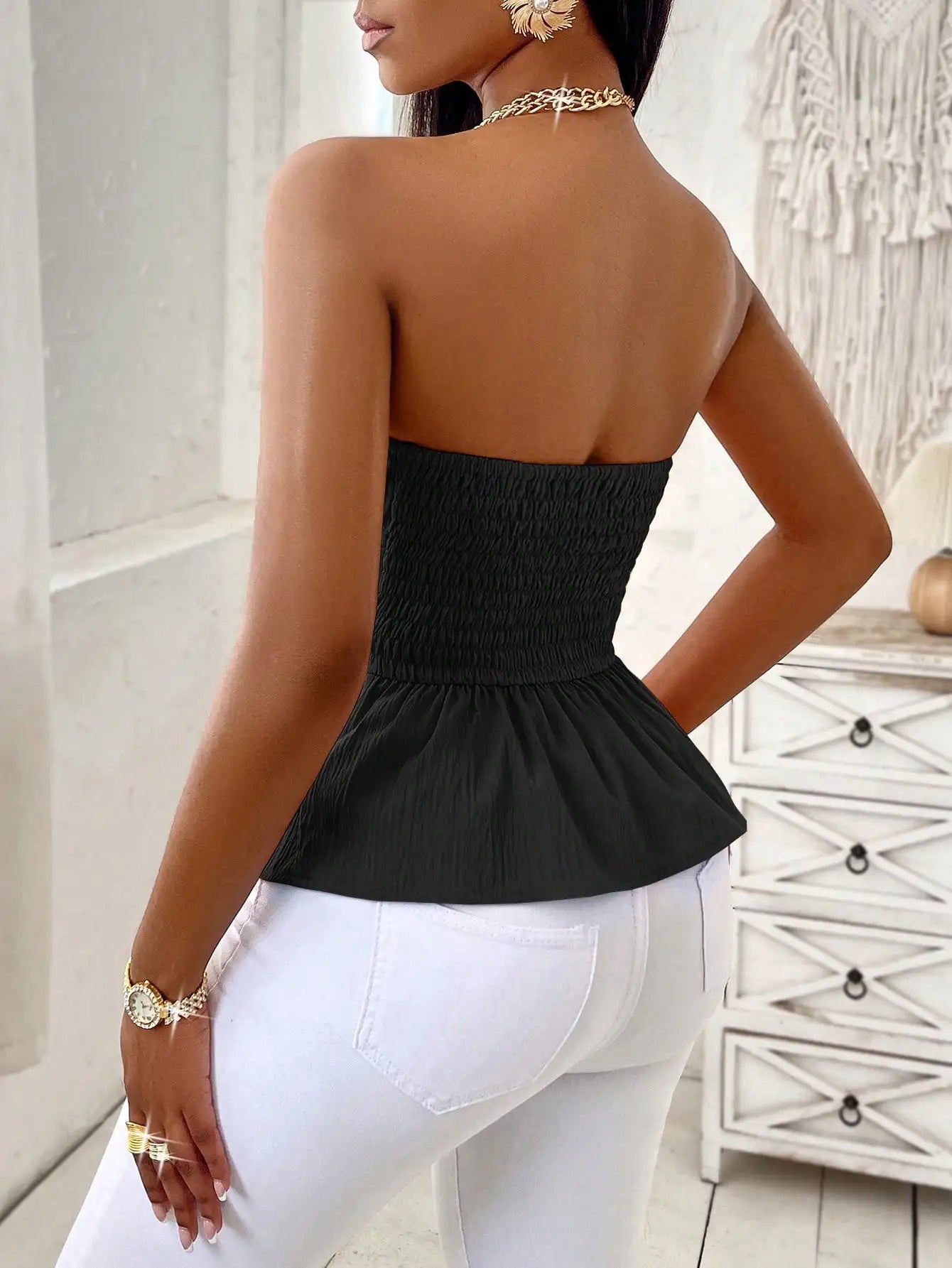 Strapless Peplum Wrap Top | Belted Slim Fit Elegant Camisole