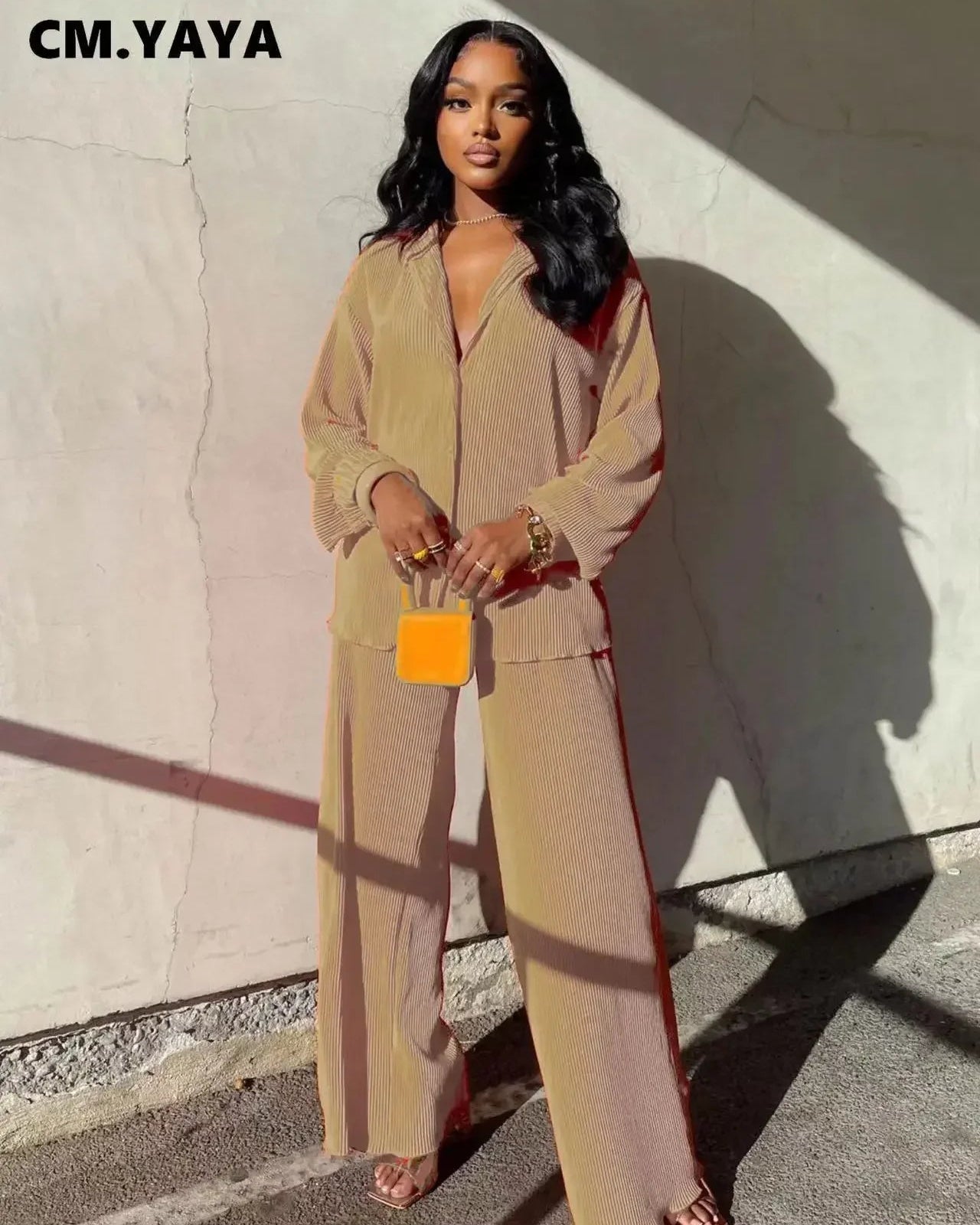 Long Sleeve Shirt & Wide Leg Pants Two-Piece Tracksuit
