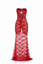 Strapless Lace Bodycon Maxi Dress | Coquette Sheath Evening Gown