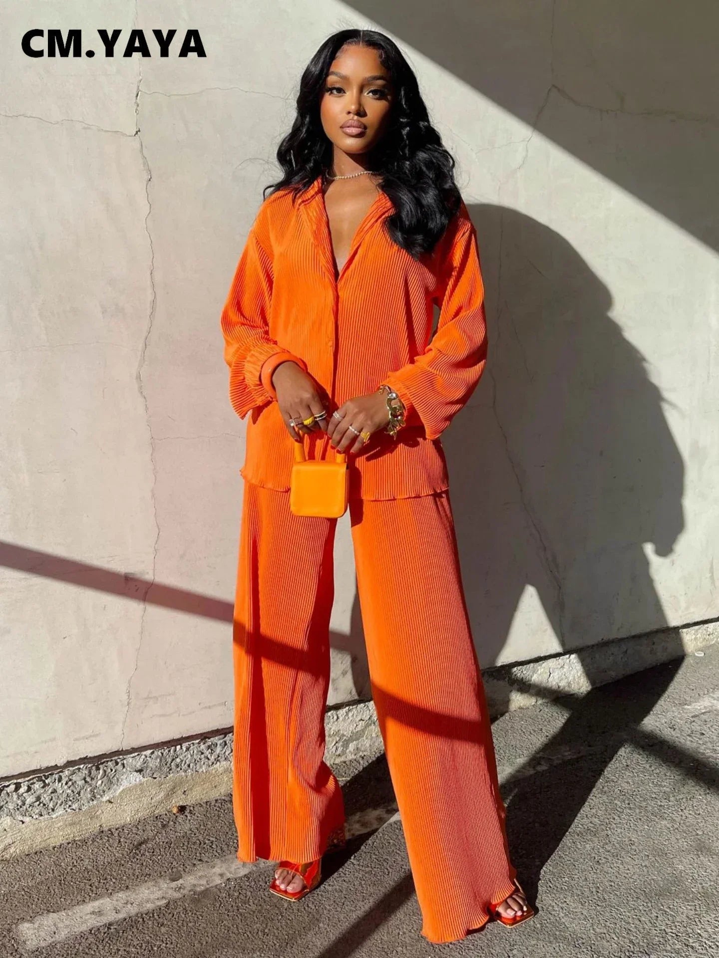 Long Sleeve Shirt & Wide Leg Pants Two-Piece Tracksuit