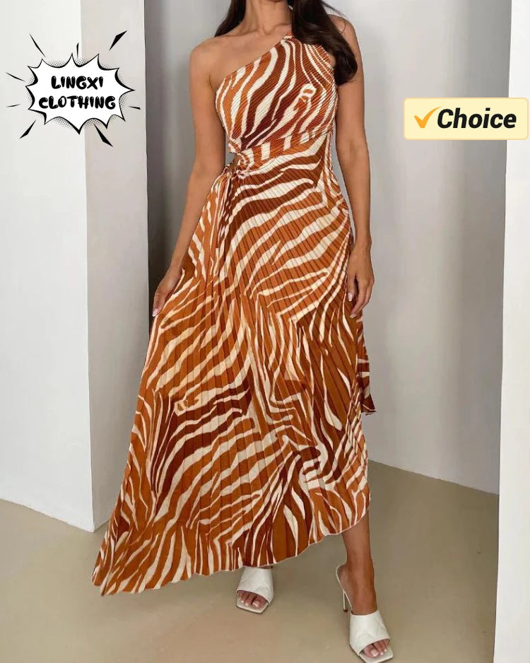 One-Shoulder Hollow Cut Sleeveless Maxi Dress