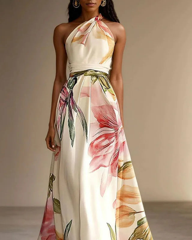 Women's Bohemian Floral One-Shoulder Maxi Dress