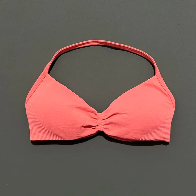 High Support Strappy Sports Bra | Seamless Scrunch Push-Up Yoga Tank