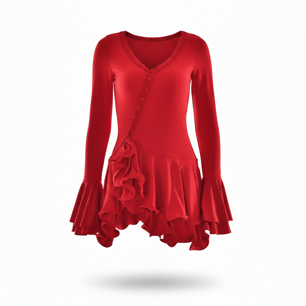 Ruffle Hem Button Mini Dress | V-Neck Asymmetric Bodycon Party Dress