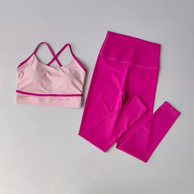 2-Piece High Waist Leggings & Sports Bra Yoga Set | Patchwork Activewear