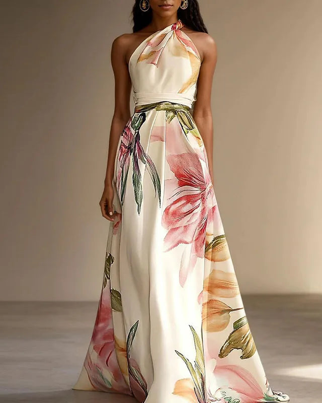 Women's Bohemian Floral One-Shoulder Maxi Dress