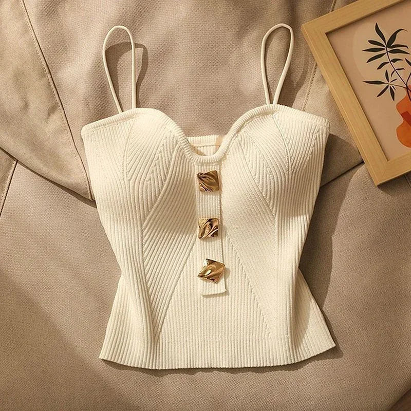 Cross-Knit Suspender Camisole | French Style Slim Fit Tank Top