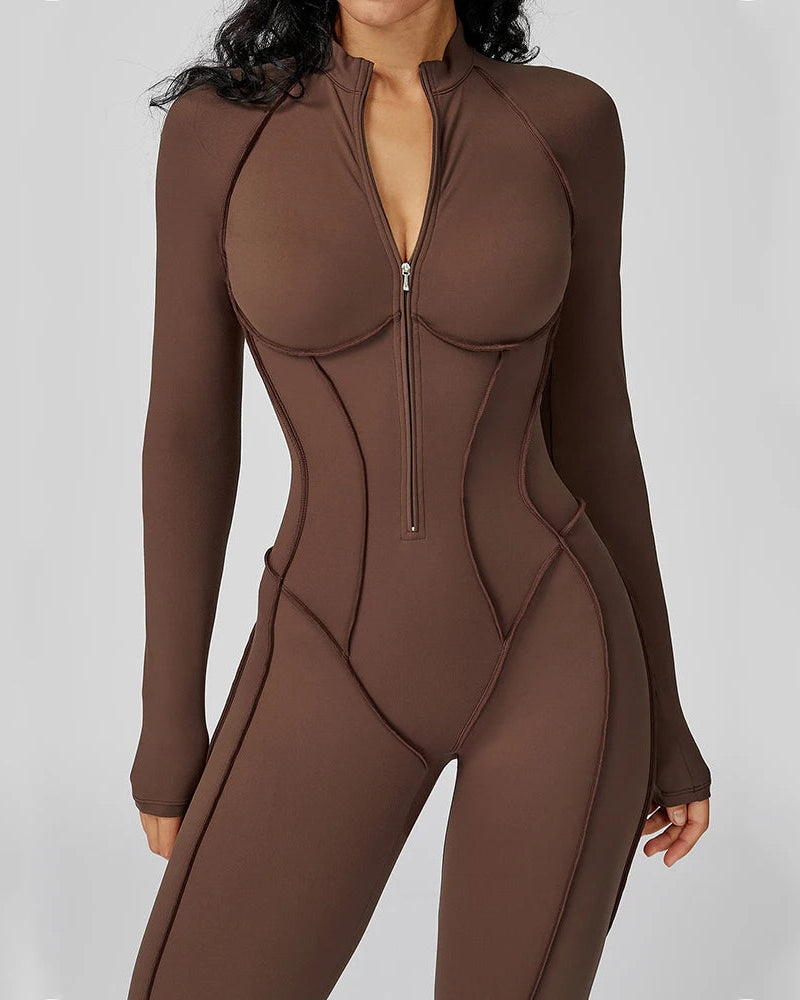 Long Sleeve Zipper Yoga Bodysuit