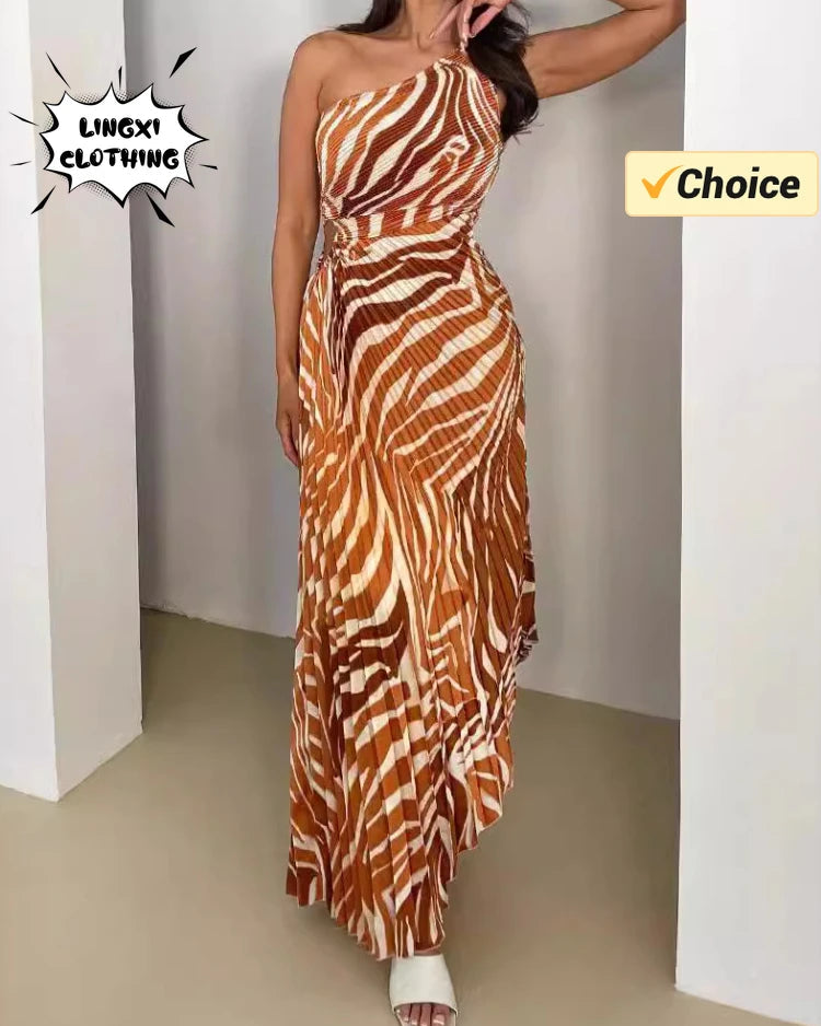 One-Shoulder Hollow Cut Sleeveless Maxi Dress