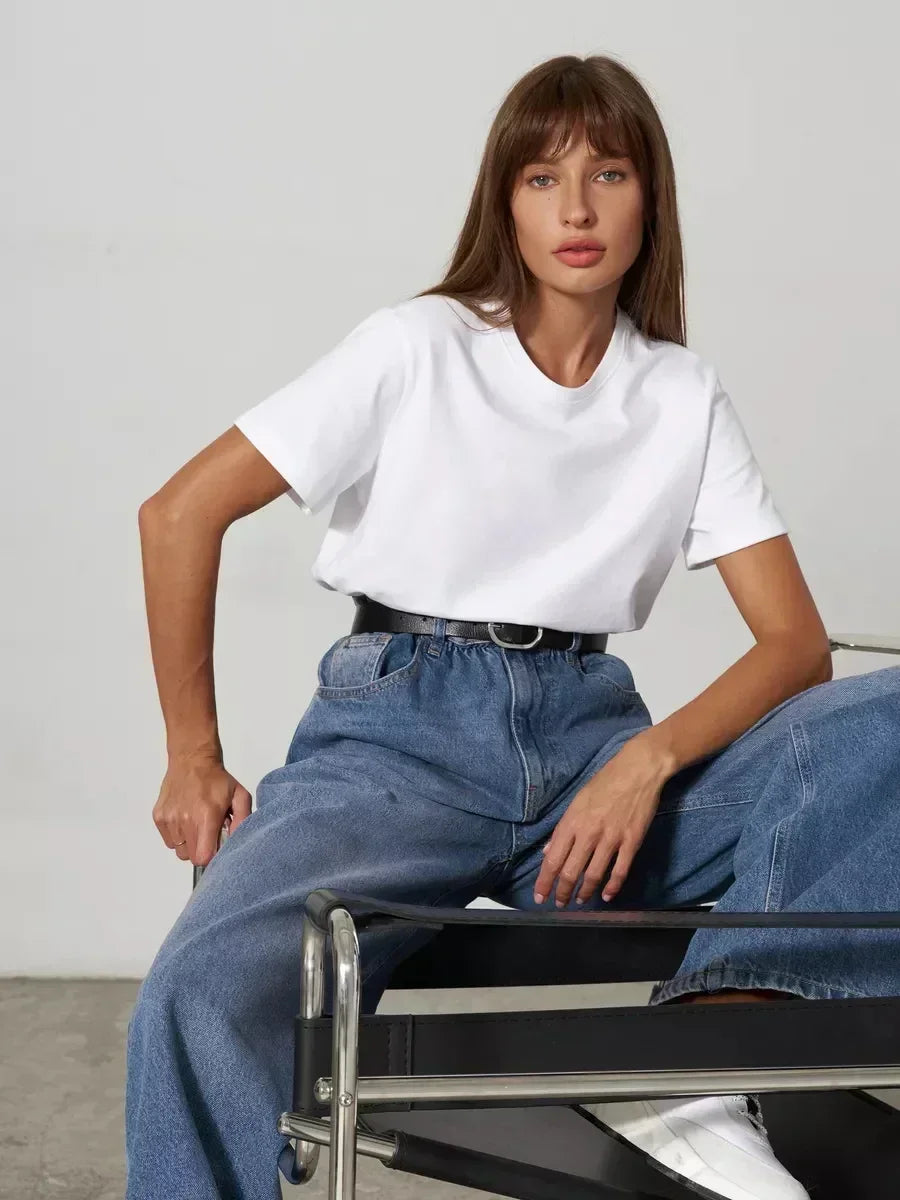 100% Cotton Basic T-Shirt | Loose O-Neck Short Sleeve Casual Tee