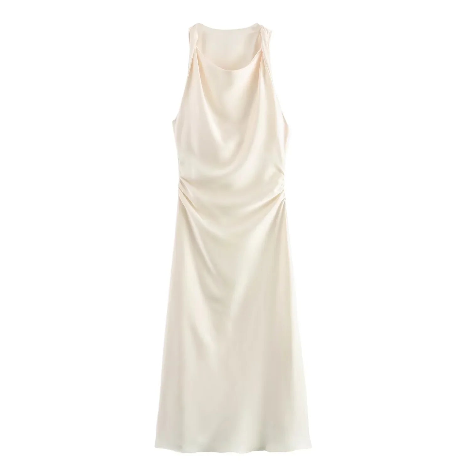 Halter Satin Slip Midi Dress | A-Line Sleeveless Summer Evening Dress