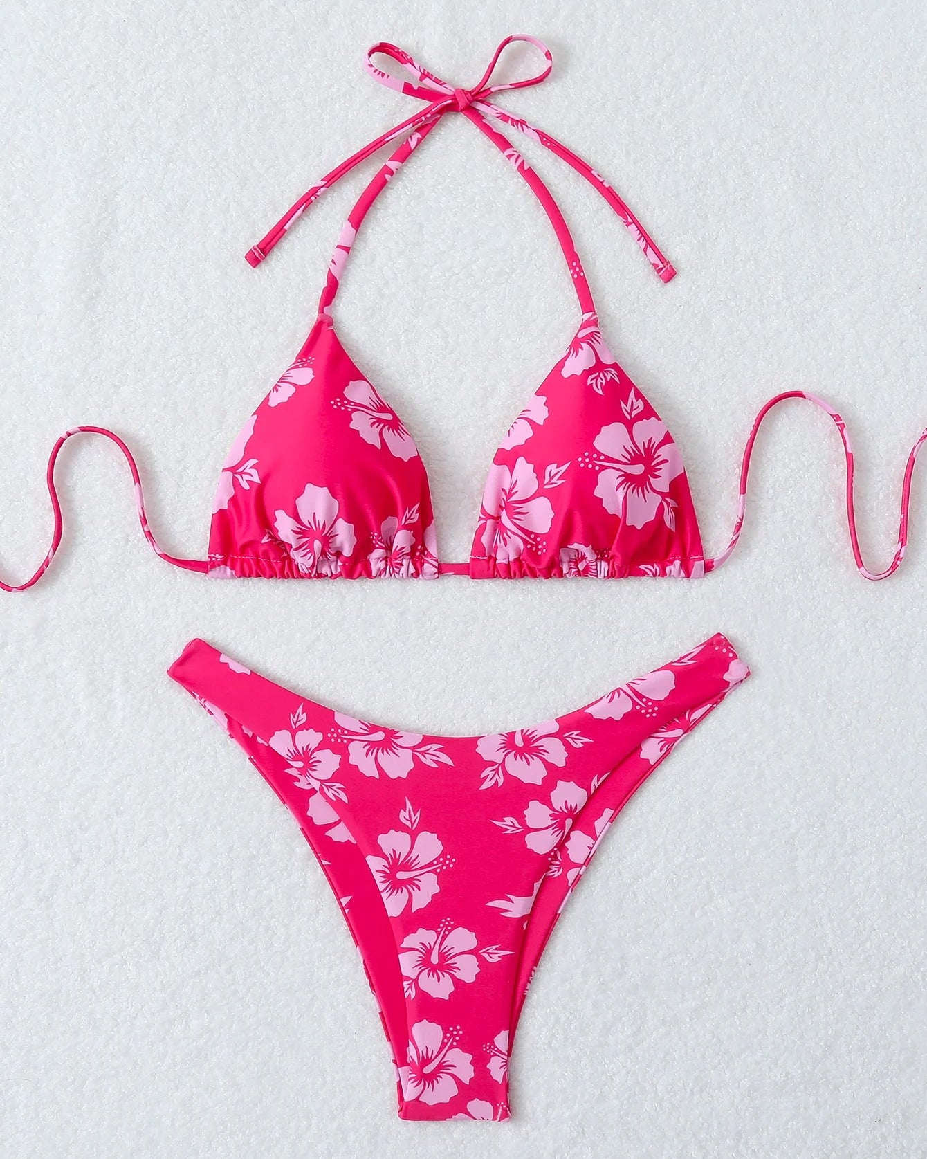 Retro Floral Lace-Up High Waist Bikini