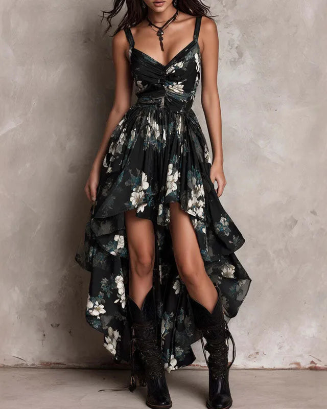 Women's Floral Ruffle Hem Maxi Dress