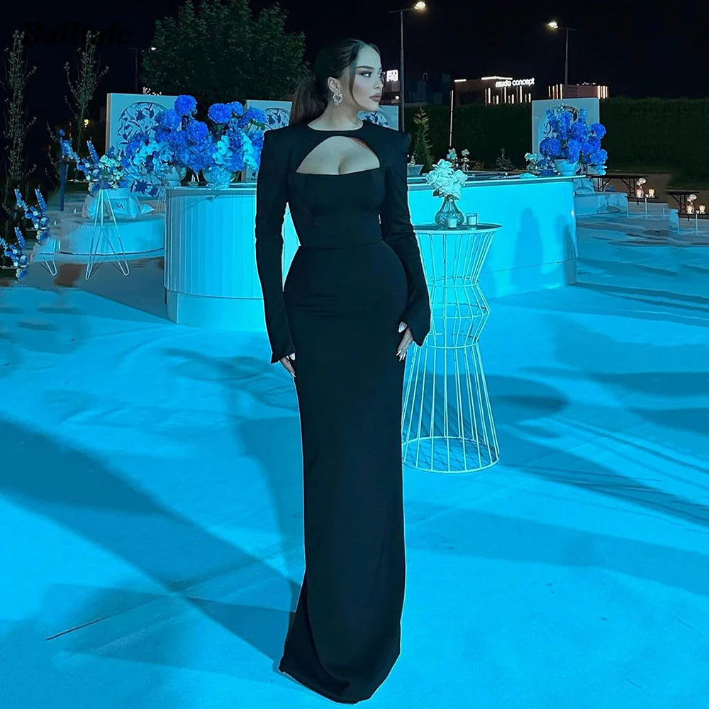 Long Sleeve Mermaid Prom Gown | Vintage Satin Formal Evening Dress