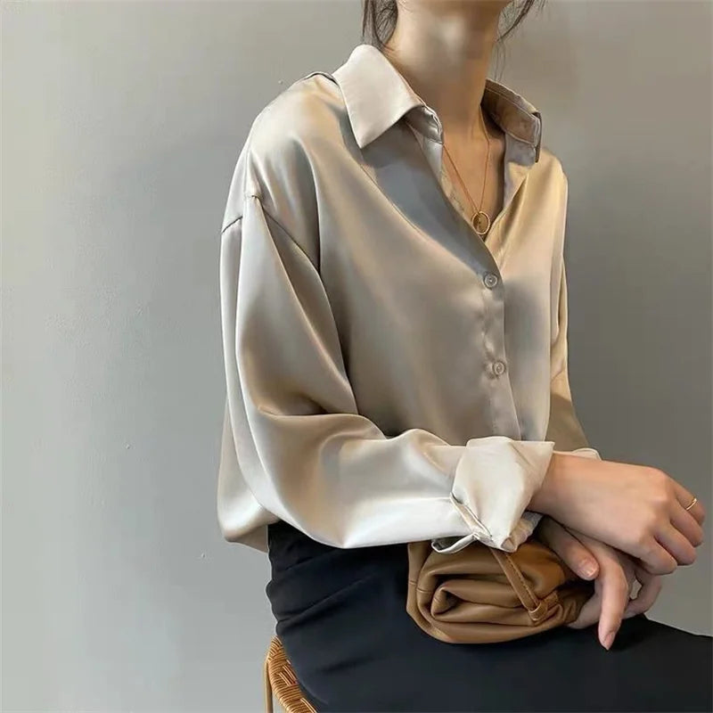 Turn-Down Collar Long Sleeve Blouse | Single Breasted Casual Top