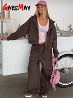 2-Piece Zipper Hoodie Tracksuit Set | Loose Wide Leg Casual Loungewear