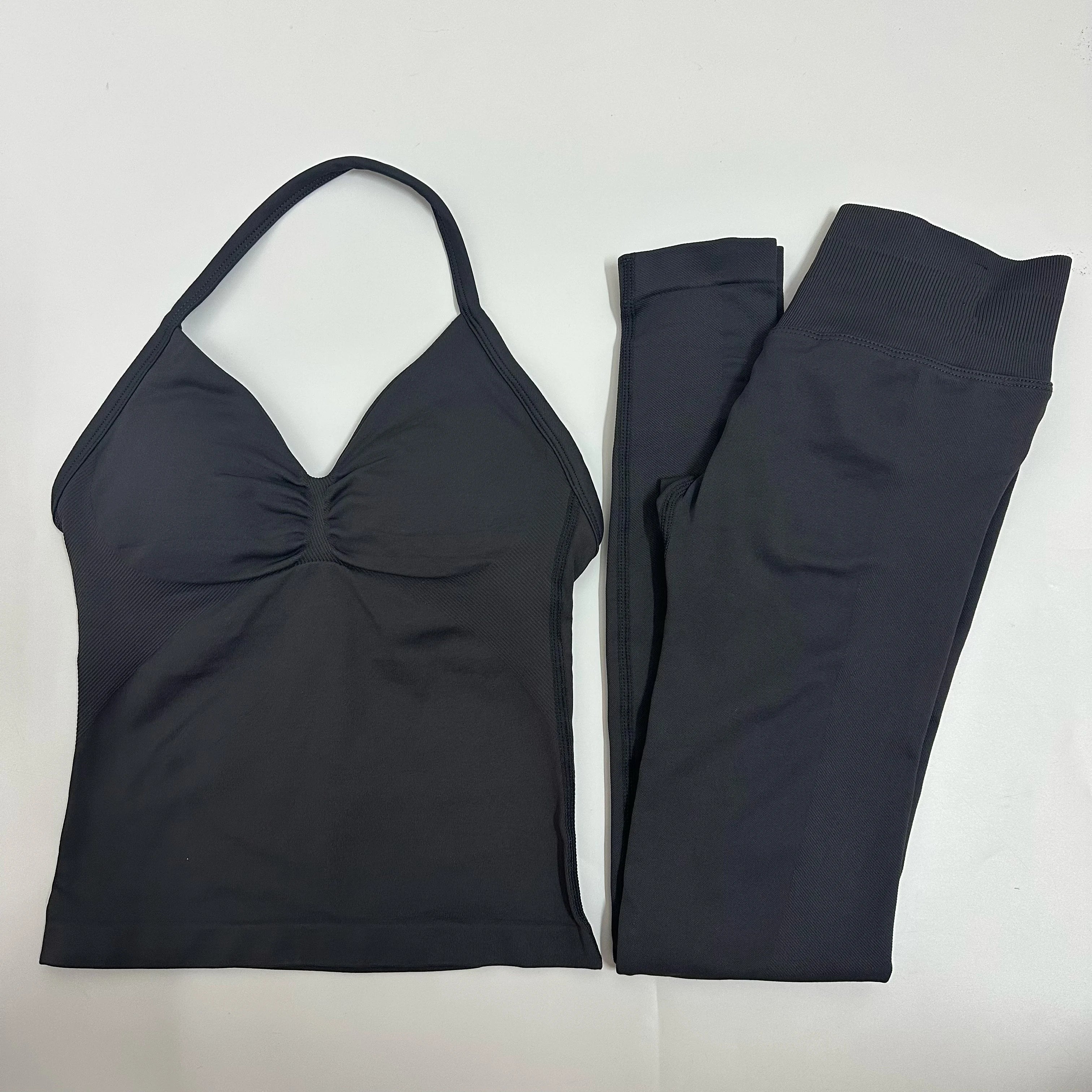 2-Piece Yoga Set - Backless Tank High Waist