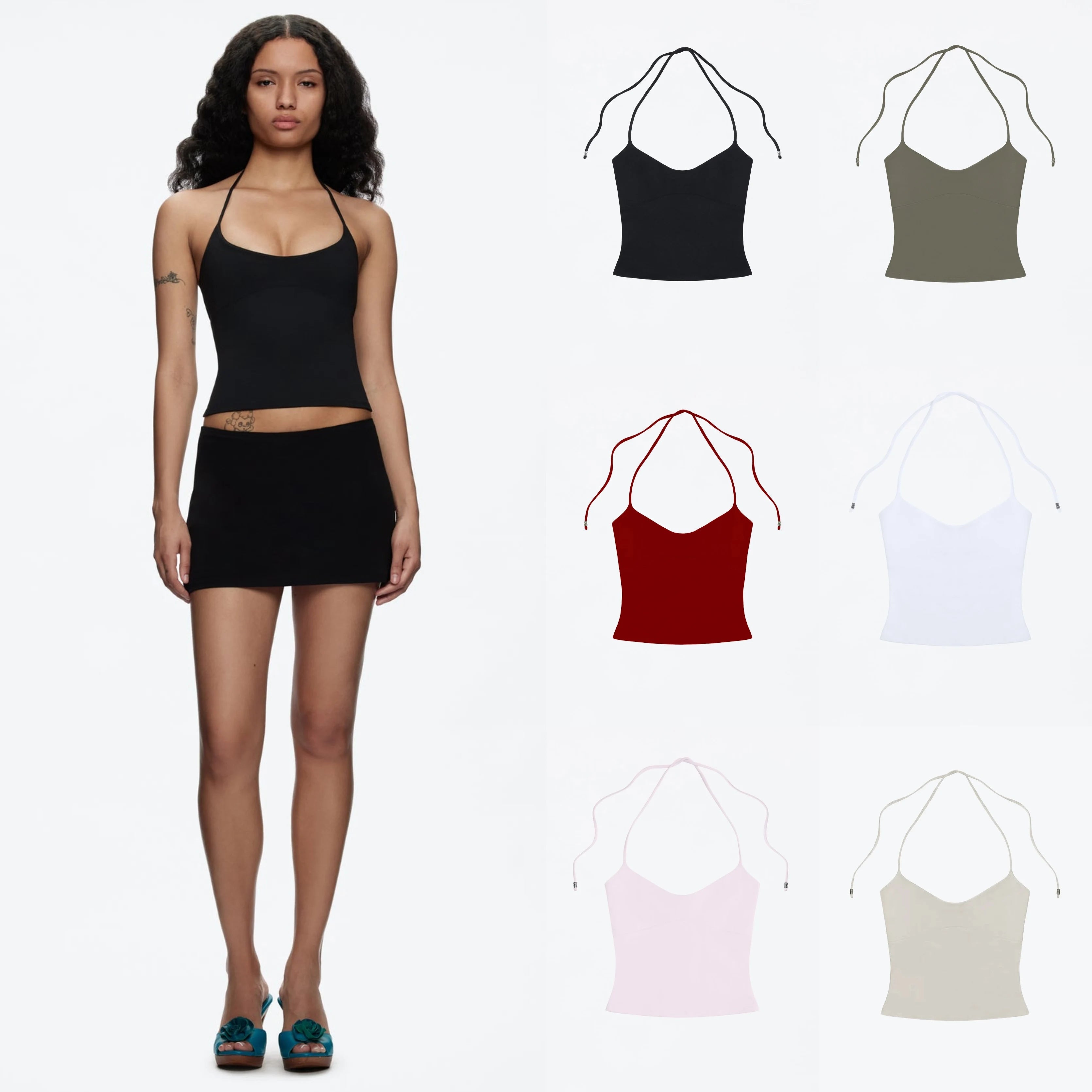 Open-Back Halter Camisole | Metal Accent Self-Tie Straps Top