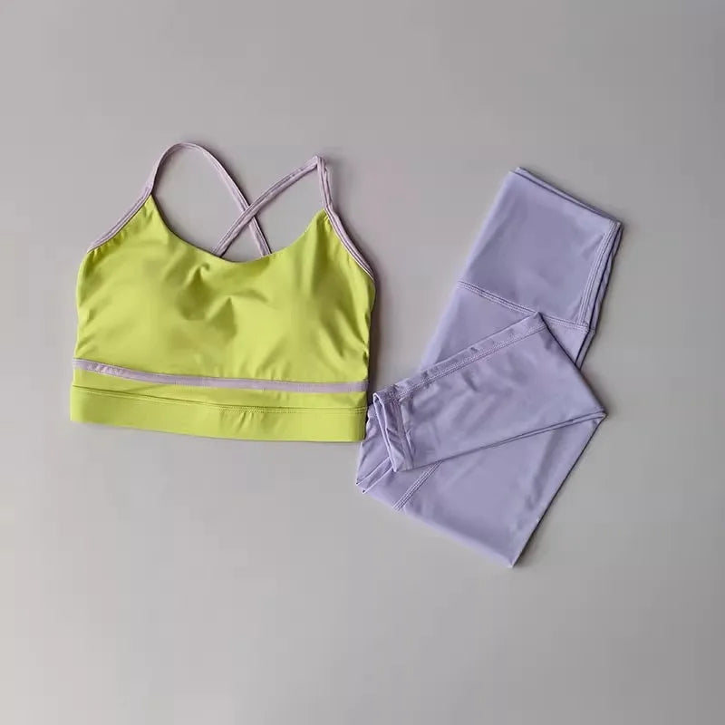 2-Piece High Waist Leggings & Sports Bra Yoga Set | Patchwork Activewear