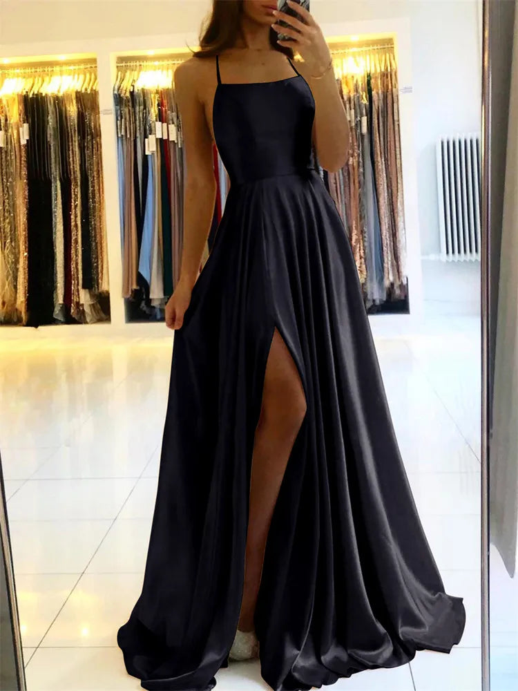 Burgundy Satin Maxi Dress - Side Slit Bridesmaid