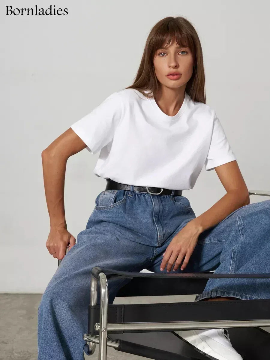 100% Cotton Basic T-Shirt - Short Sleeve Loose