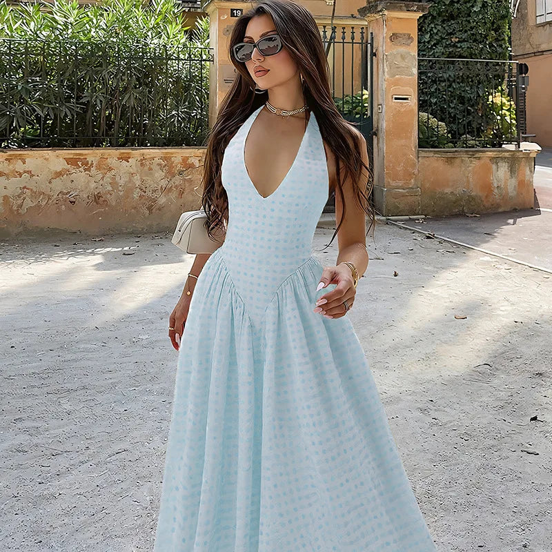 Backless V-Neck Long Dress - Sleeveless Party