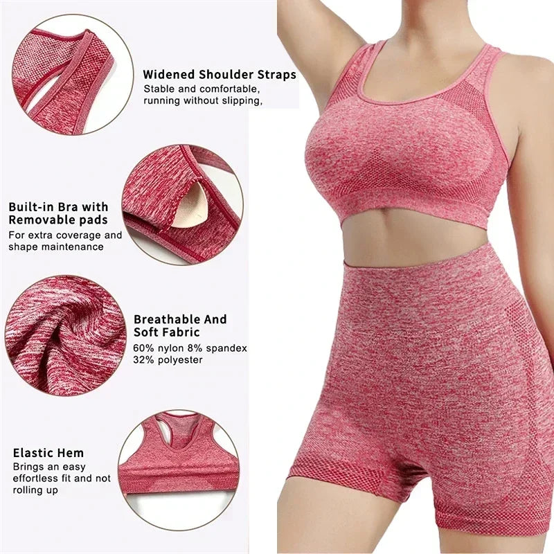 Seamless Sports Bra & Gym Shorts Set | Quick-Dry Yoga Activewear