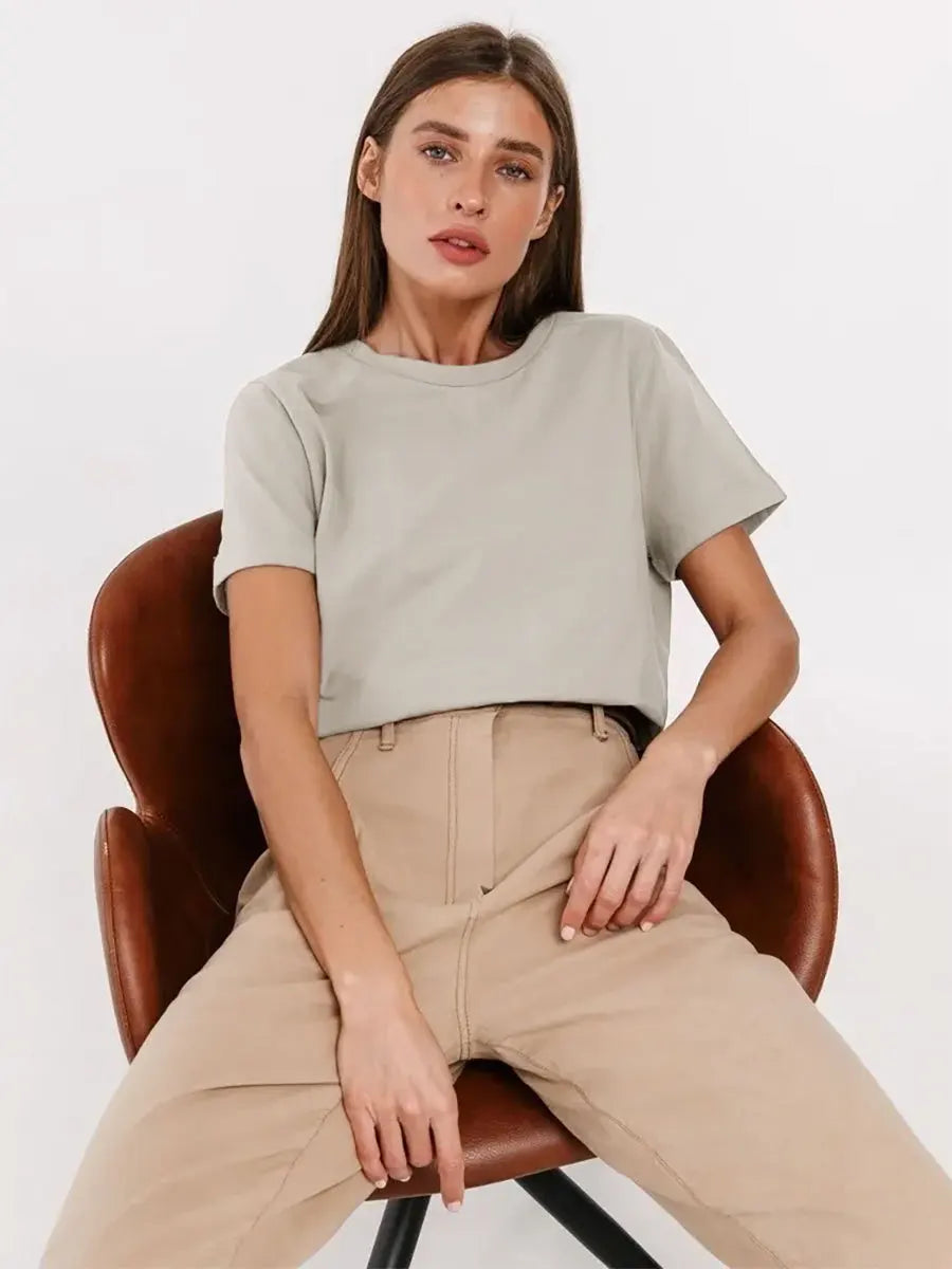 100% Cotton Basic T-Shirt - Short Sleeve Loose