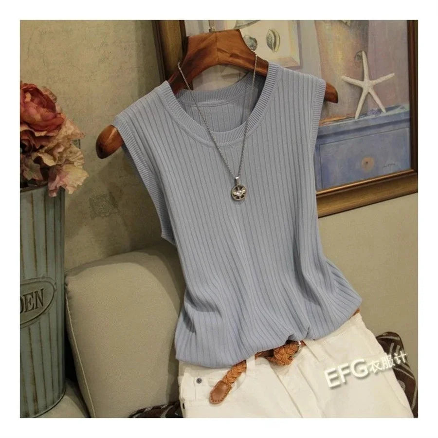 Sleeveless Knitted Blouse | O-Neck Casual Summer Top