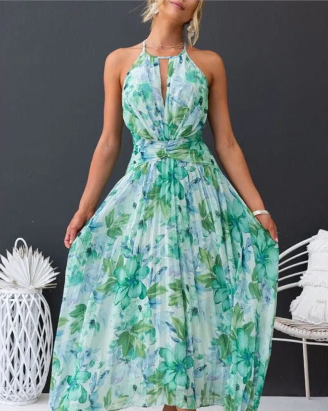 Halter Neck Hollow Out Backless Irregular Hem Dress