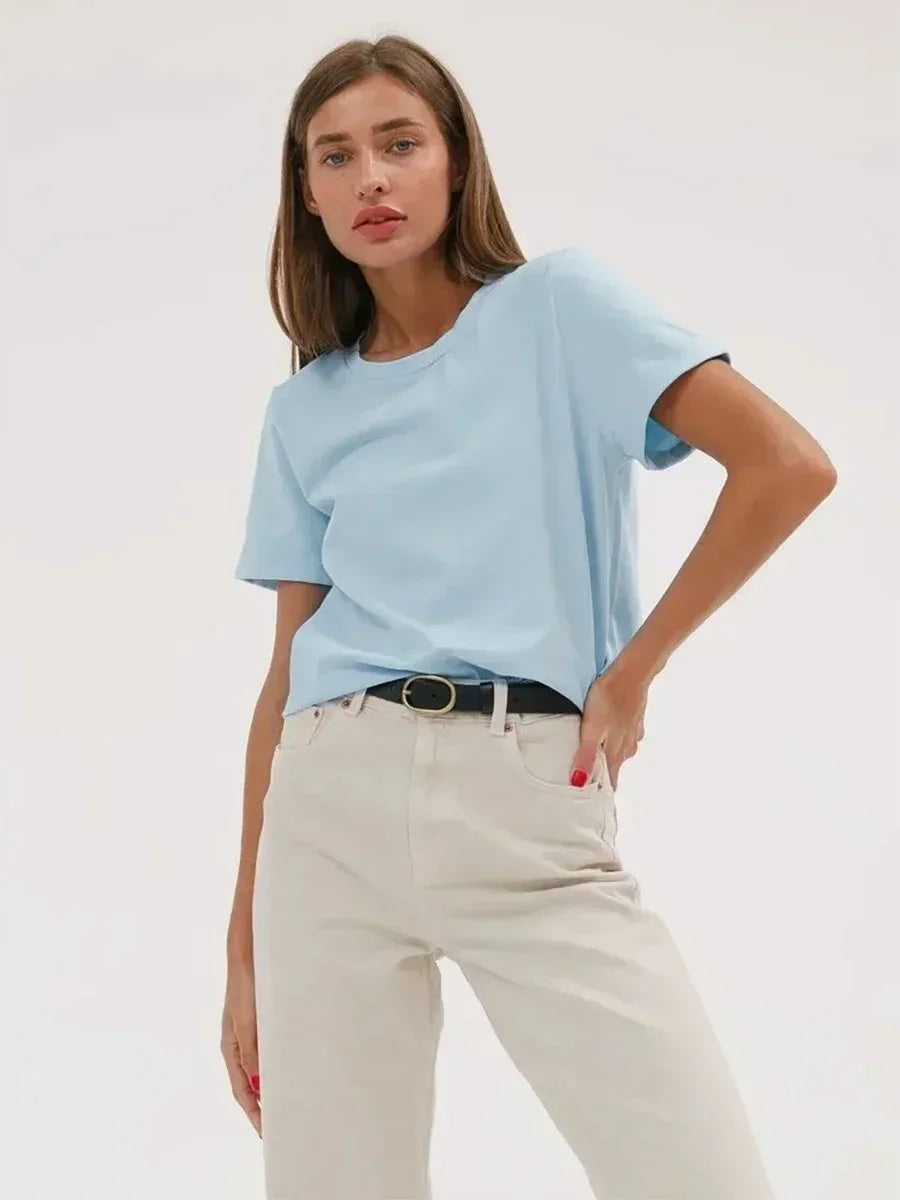 100% Cotton Basic T-Shirt - Short Sleeve Loose