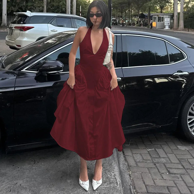 Backless V-Neck Long Dress - Sleeveless Party