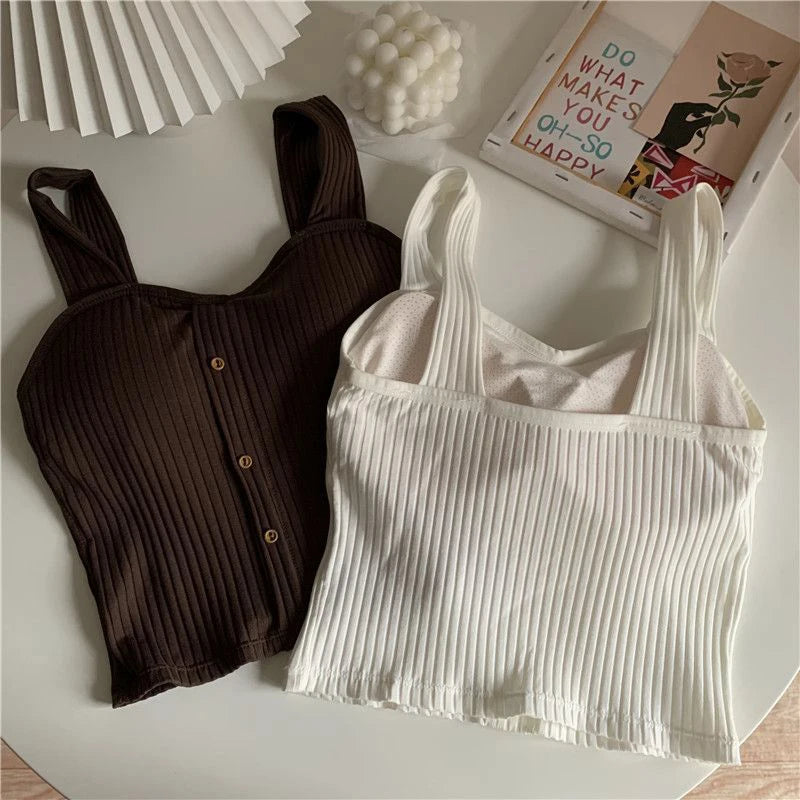 Y2K Corset Camisole with Built-In Bra | Korean Suspender Crop Vest