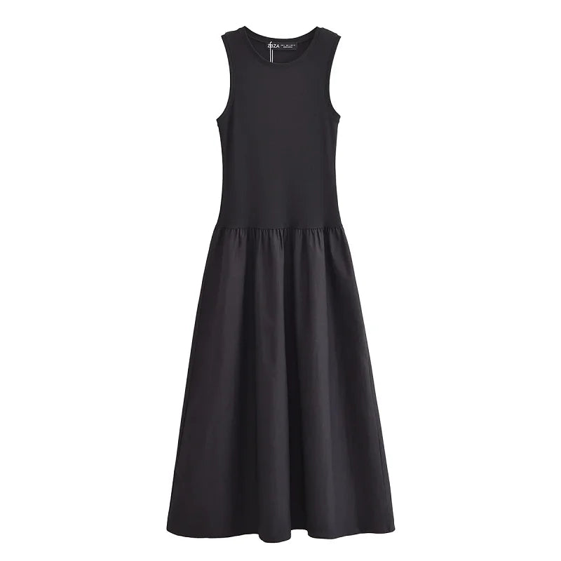 Sleeveless Vintage Maxi Dress | Patchwork Fit & Flare Casual Elegant
