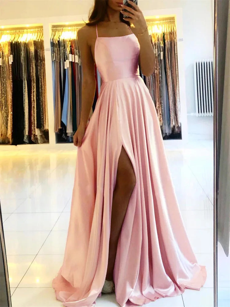 Burgundy Satin Maxi Dress - Side Slit Bridesmaid