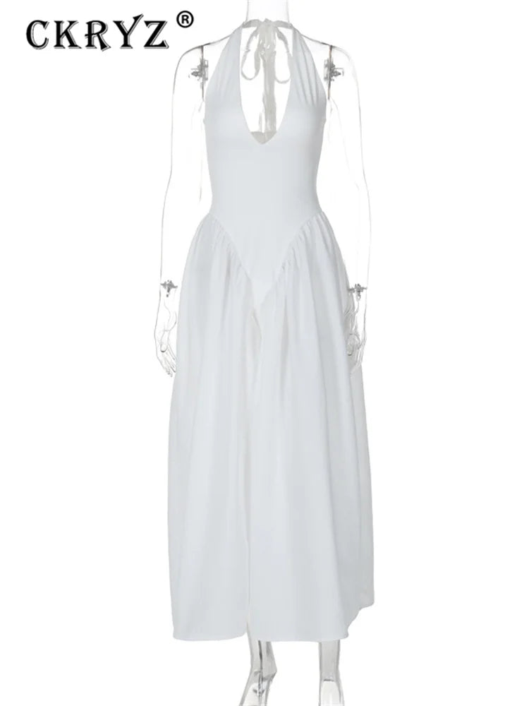 Backless V-Neck Maxi Dress | Sleeveless Sheath Party Gown