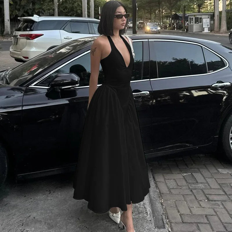 Backless V-Neck Long Dress - Sleeveless Party