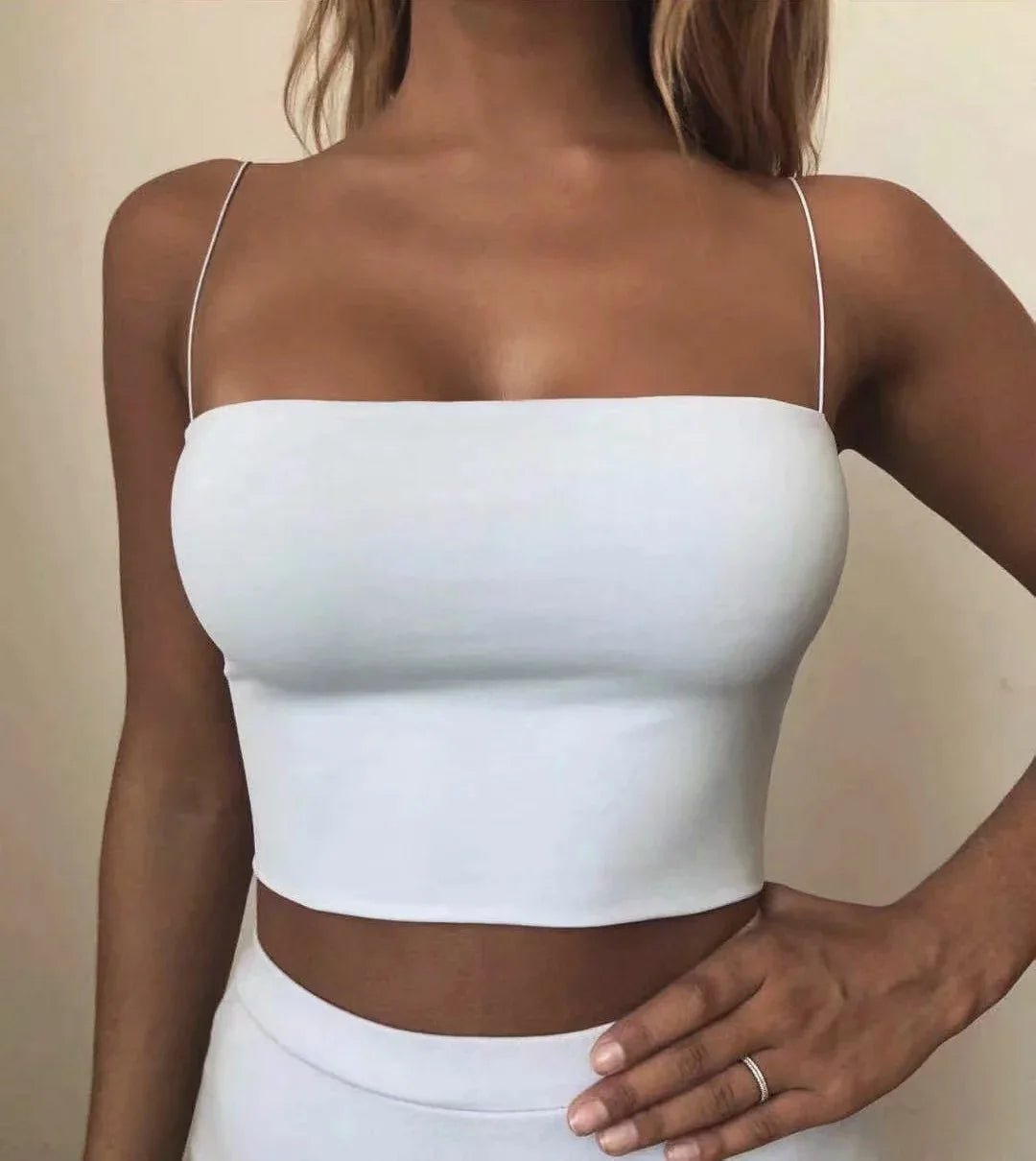Cotton Elastic Sleeveless Crop Cami | Streetwear Solid Top
