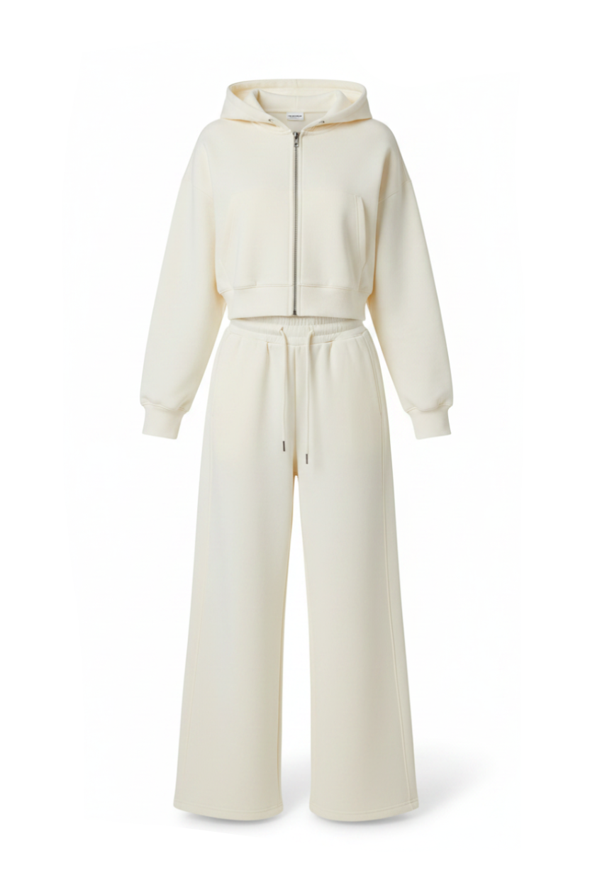 2-Piece Zipper Hoodie Tracksuit Set | Loose Wide Leg Casual Loungewear