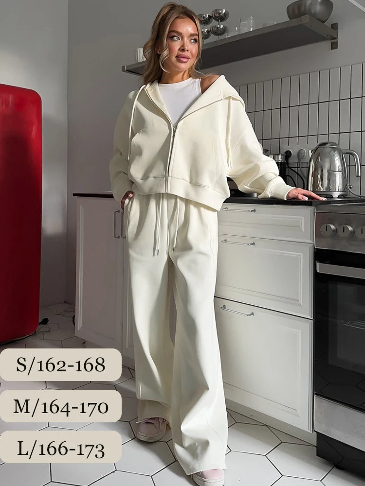2-Piece Zipper Hoodie Tracksuit Set | Loose Wide Leg Casual Loungewear