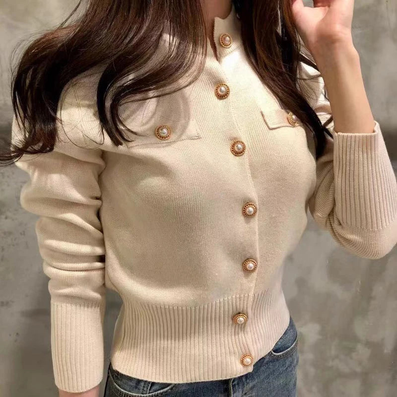 Single Breasted Knit Cardigan | Long Sleeve O-Neck Office Sweater