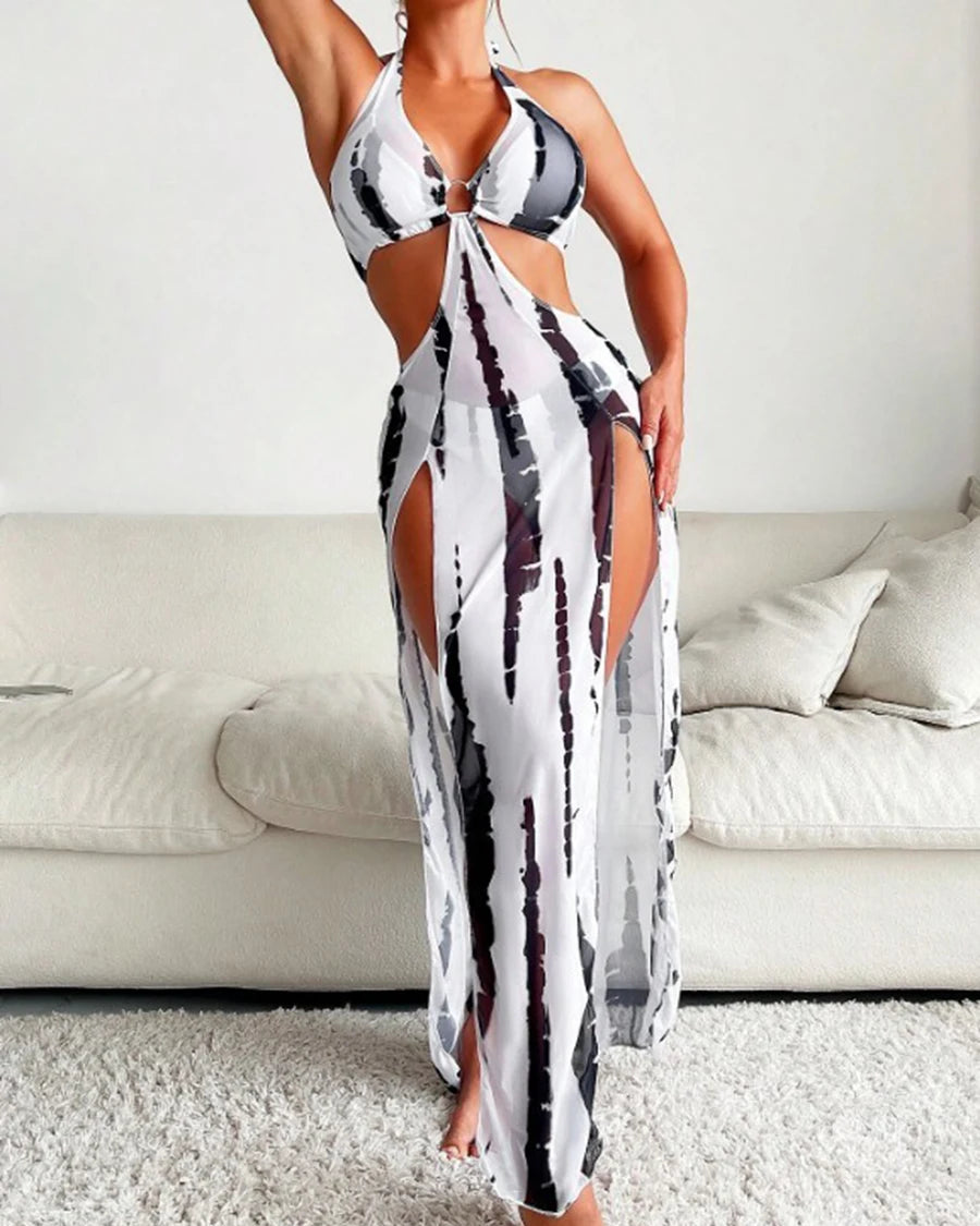 Halter Ring Link Bikini Cover-Up Set