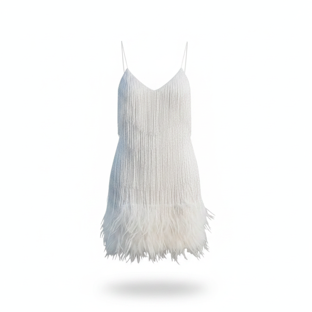 Sequin Feather Mini Dress | Tassel Spaghetti Strap Party Dress