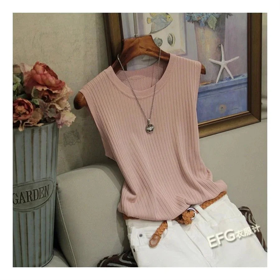 Sleeveless Knitted Blouse | O-Neck Casual Summer Top